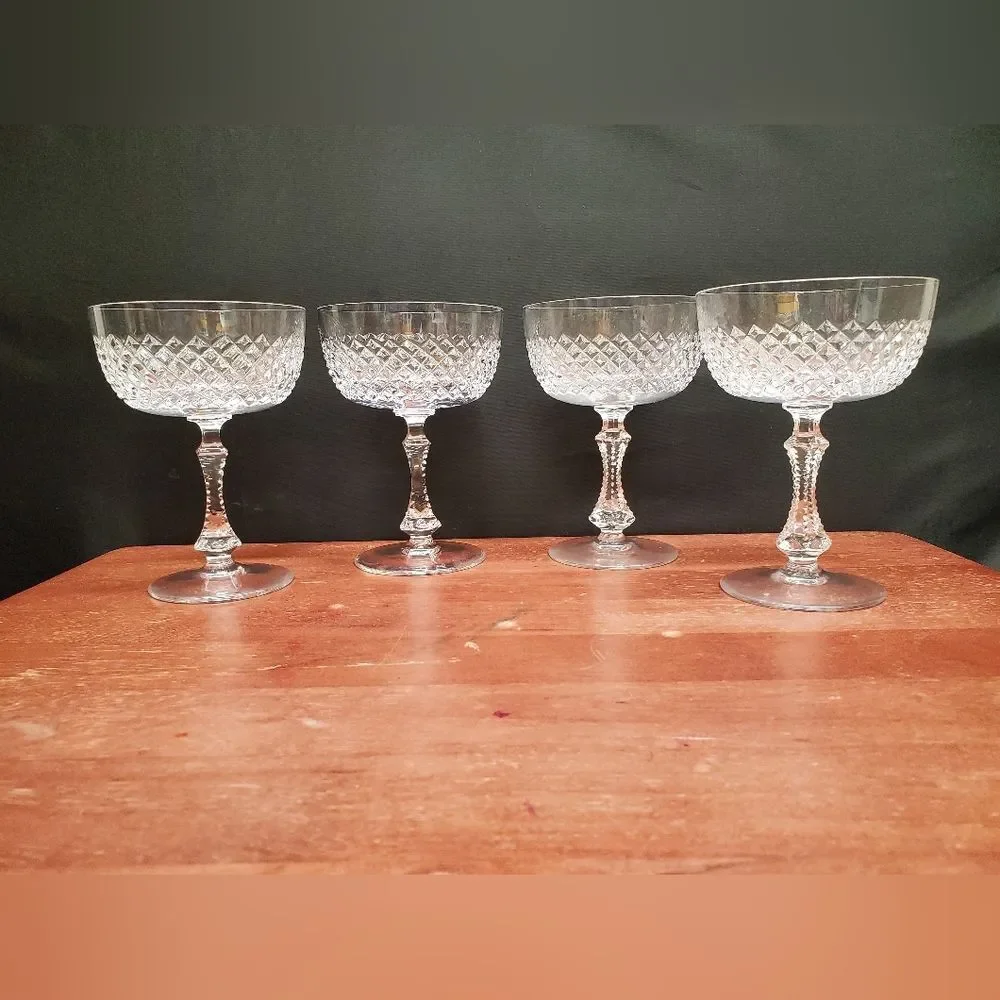 Vintage PARMA by Josair Diamond Cut Stemware Champagne Sherbet Glasses